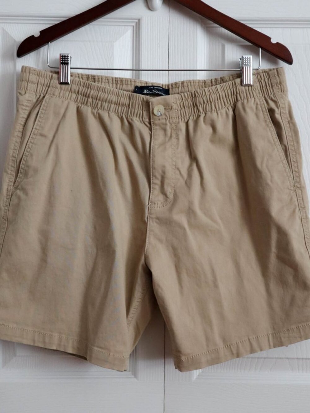 Ben Sherman The Original Khaki Drawstring Stretch Waist Shorts Sz L Inseam 7"